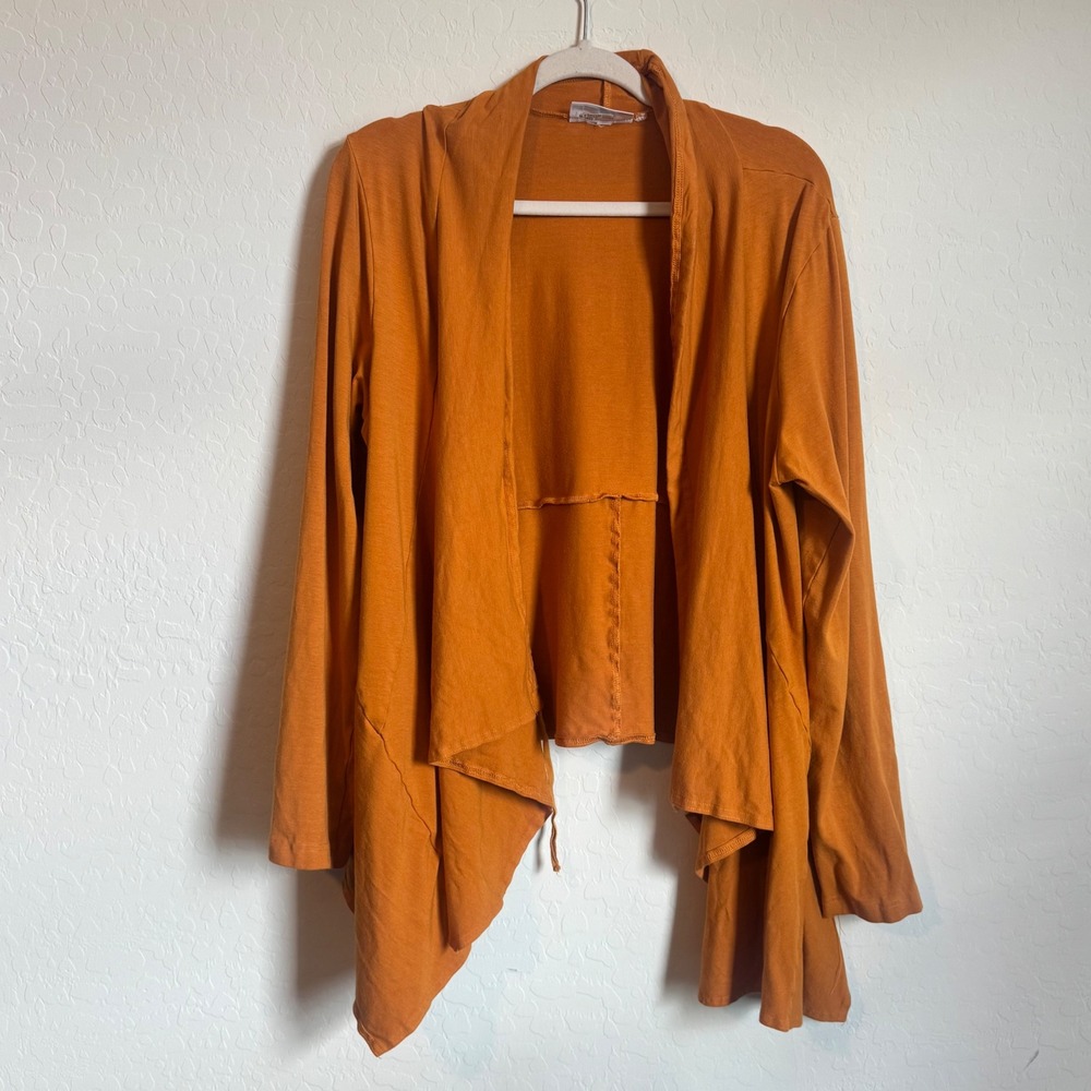 Bryn Walker Orange Bamboo Cotton Waterfall Draped Cardigan Sz Medium Lagenlook